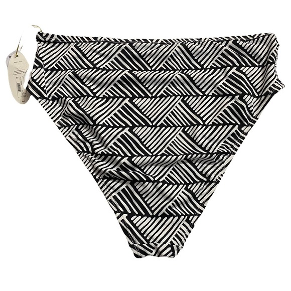 Mynah High Rise Black White Triangles Pattern Swim Bottoms Ruched Sides Large - Picture 2 of 13